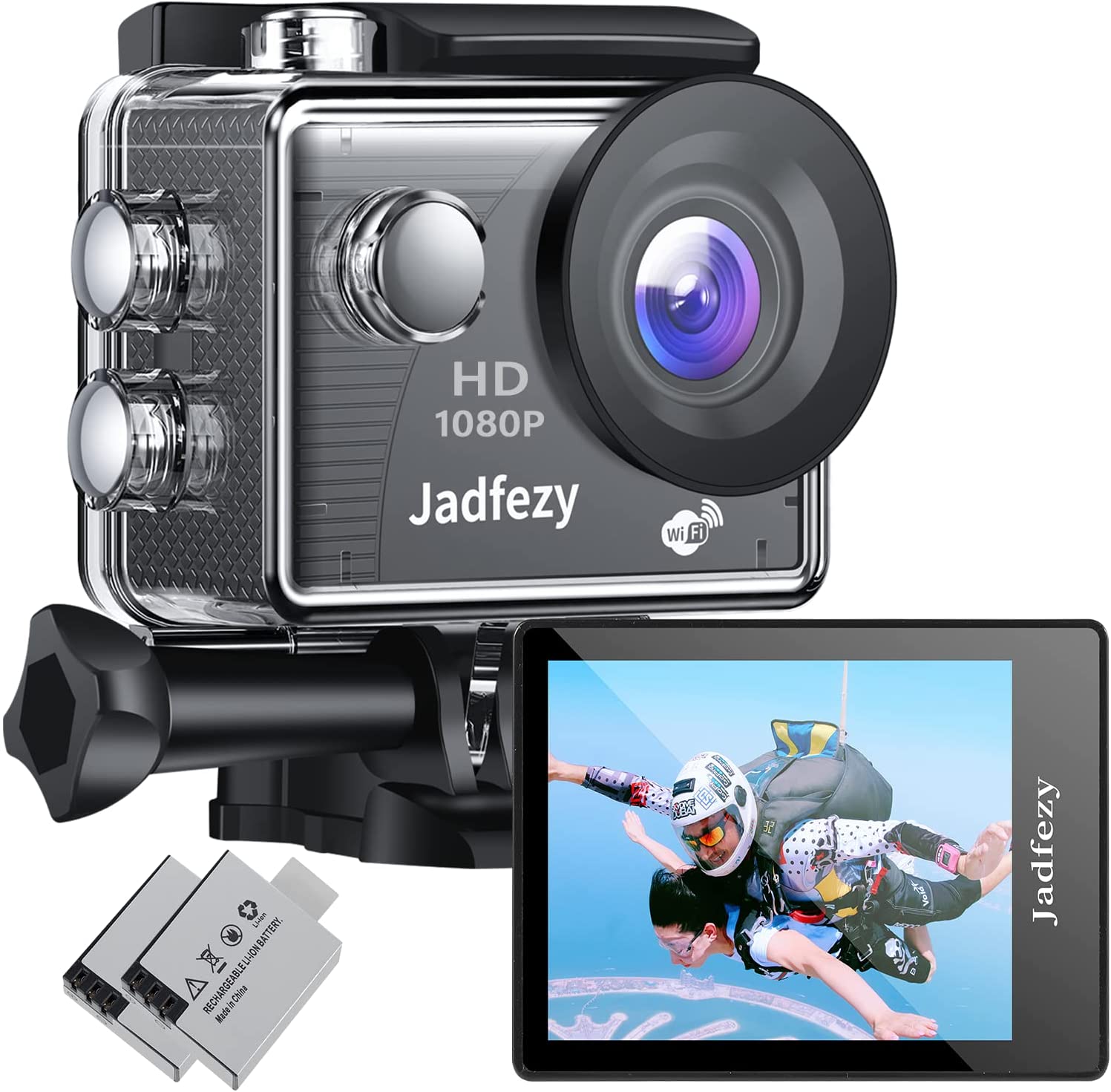 Jadfezy Camera Sport 1080P FHD,Etanche 30M Caméra d'action Grand