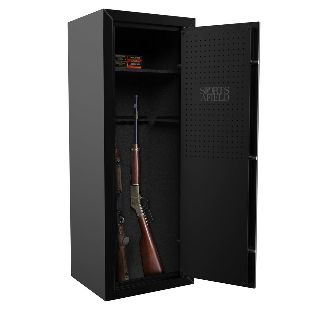 Sports Afield SA5318GS 18 Gun Cabinet Black Door Open with Rifles